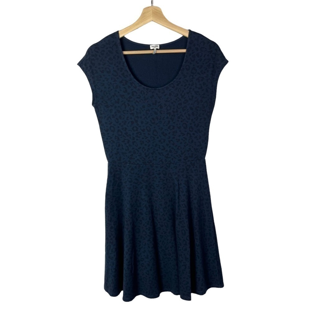 Splendid Navy Blue Leopard Print Short Sleeve A-Line Mini‎ Dress S